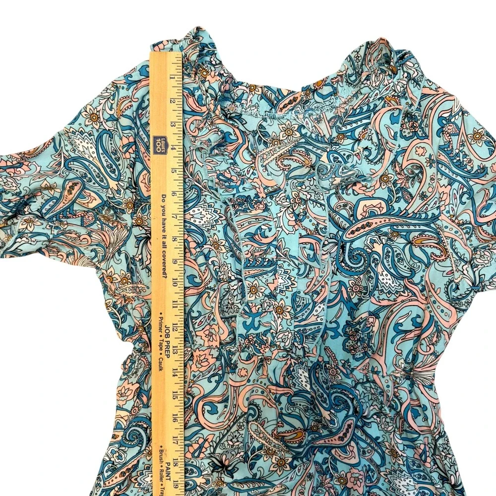 Paisley Tiered Peasant Maxi Dress Turquoise‎ Peach Ruffle V-Neck Whimsigoth Boho